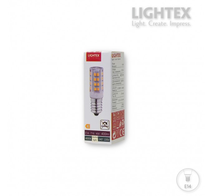 LED лампа 4W 220V E14 T16 4000K 400lm Lightex