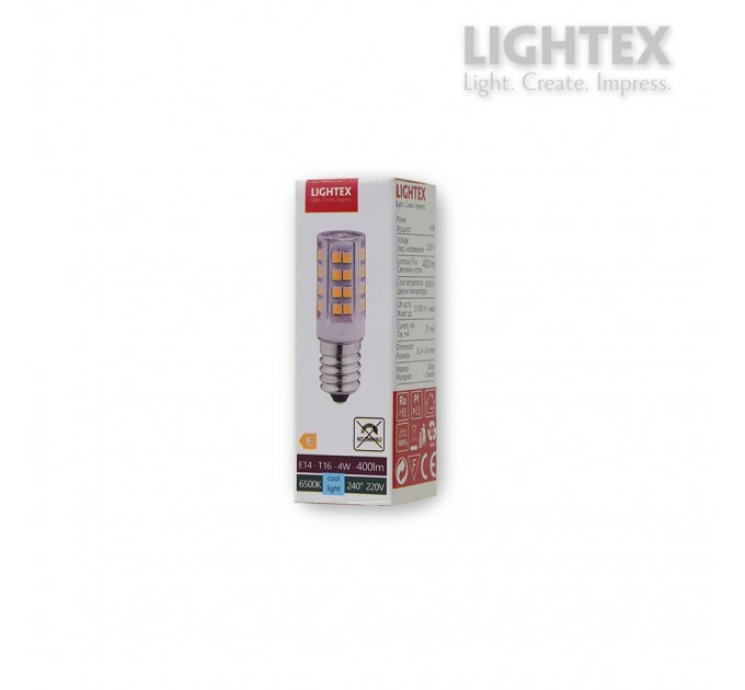 LED лампа 4W 220V E14 T16 6500K 400lm Lightex