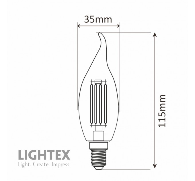 LED лампа FILAMENT 4.8W 220V E14 CF35 CL с извит връх 3000K 550lm Lightex