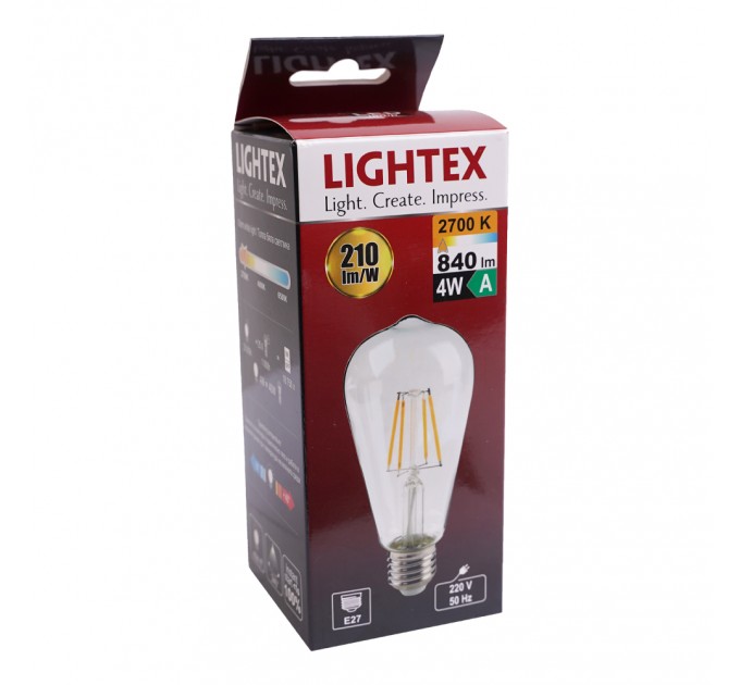 LED лампа FILAMENT 7W 220V E27 ST64 CL 2700K 210lm/w 1500lm Lightex