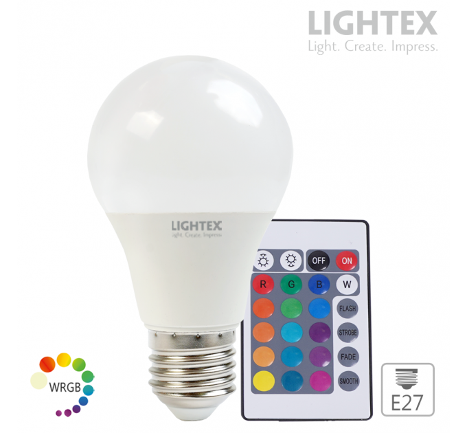 LED лампа 9W A60 E27 RGB+3000K 806lm с дистанционно Lightex
