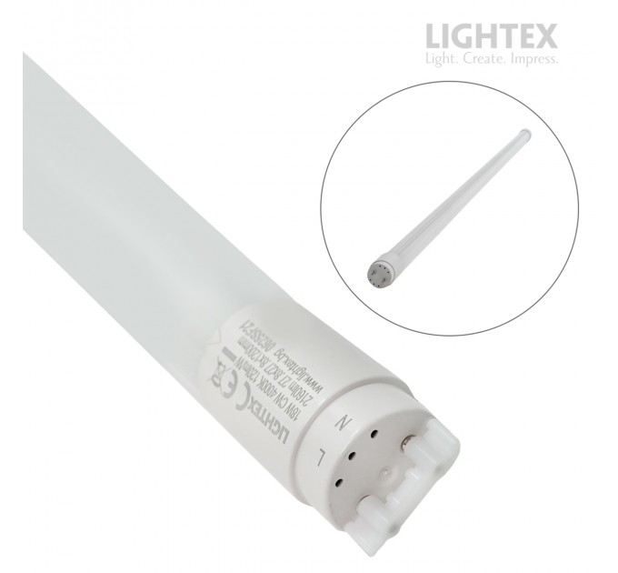 LED тръба Т8 18W 4000K 120lm/w 2160lm 1200mm стъклена едностранно захранване Lightex