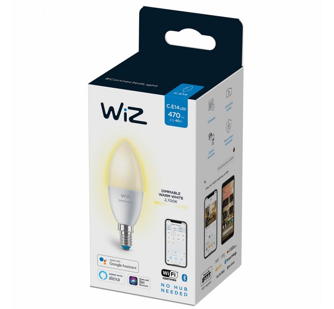 WIZ Wi-Fi LED лампа 4.9W C37 E14 470lm 2700K 15000h