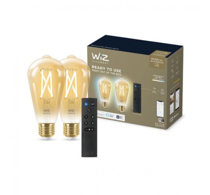WIZ Wi-Fi Led лампа FILAMENT GOLD 6.7W ST64 E27 640lm 2000K-5000K 15000h 2бр/опаковка + дистанционно