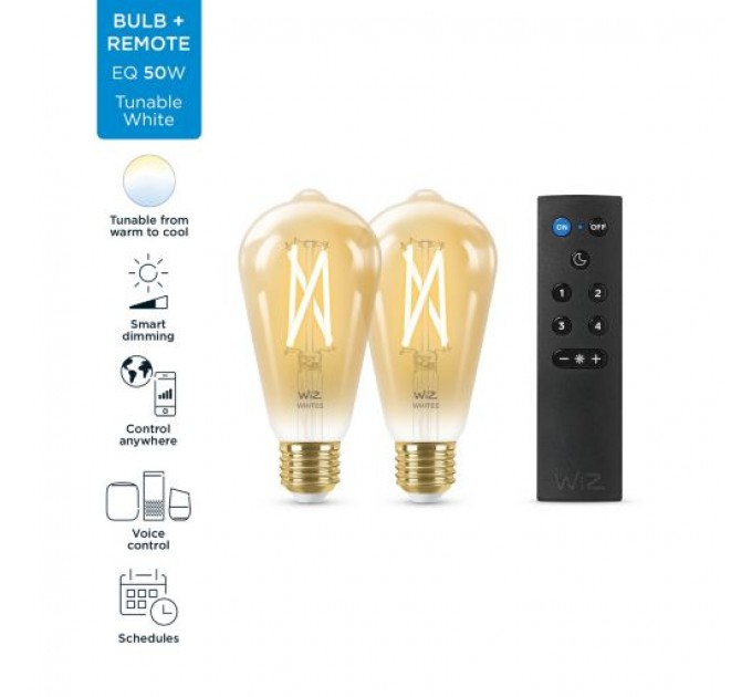 WIZ Wi-Fi Led лампа FILAMENT GOLD 6.7W ST64 E27 640lm 2000K-5000K 15000h 2бр/опаковка + дистанционно
