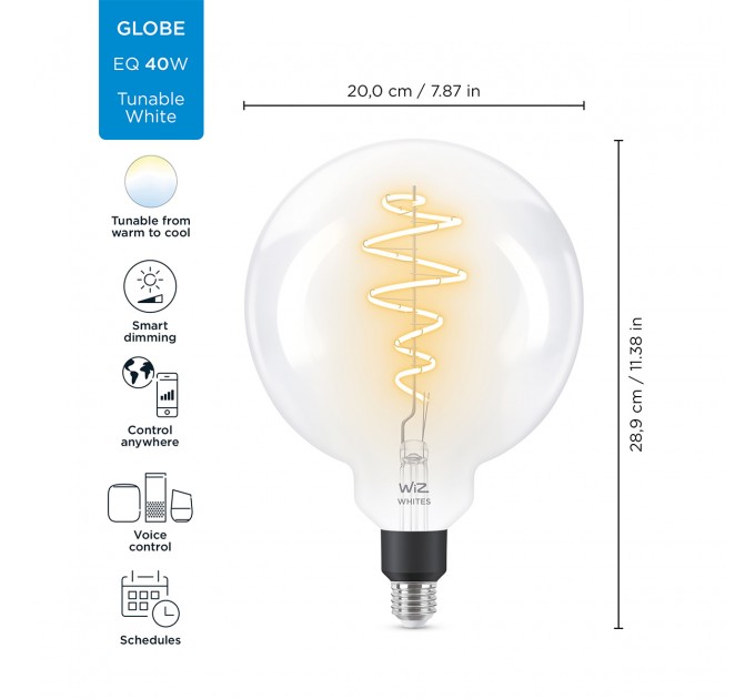 WIZ Wi-Fi Led лампа FILAMENT 6.5W G200 E27 470lm 2700K-6500K 15000h
