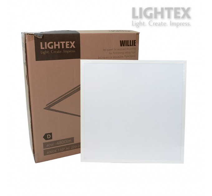 LED панел Willie за вграждане/Армстронг/ 595x595x18mm 40W 220V 4000K 4800lm бял Lightex - 10 броя