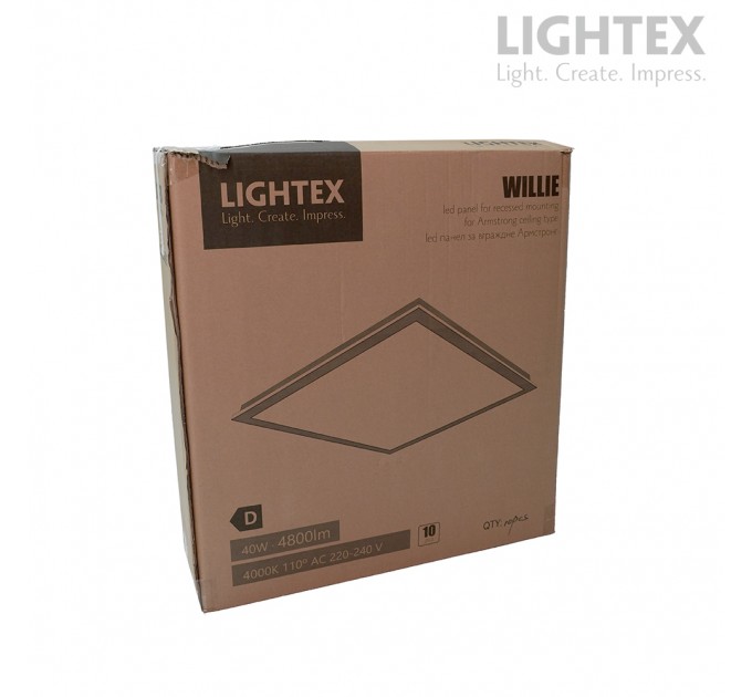LED панел Willie за вграждане/Армстронг/ 595x595x18mm 40W 220V 4000K 4800lm бял Lightex - 10 броя