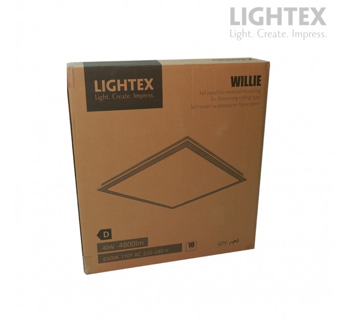 LED панел Willie за вграждане/Армстронг/ 595x595x18mm 40W 220V 6500K 4800lm бял Lightex - 10 броя
