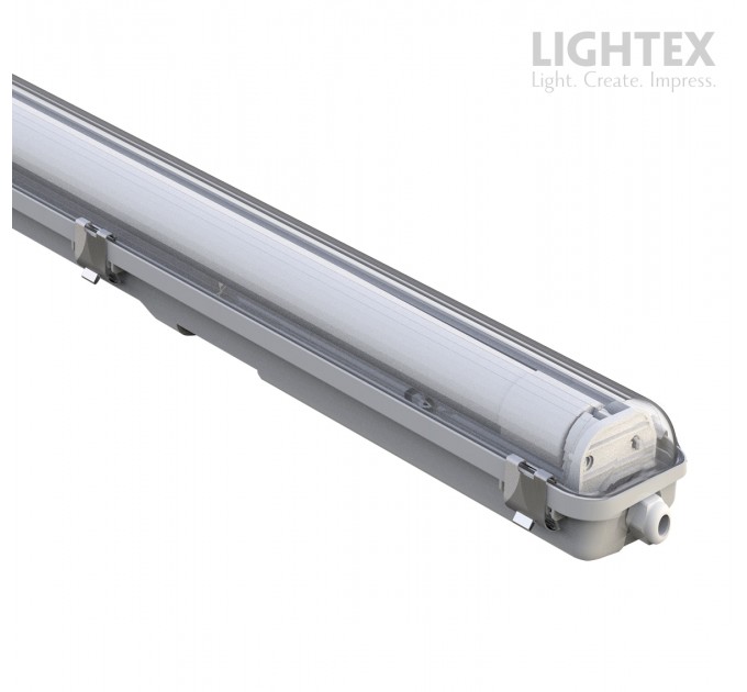 ЛОТ KARINA за 1xLED T8 1200mm  IP65 PC/PC SS clips едностранно захранване Lightex