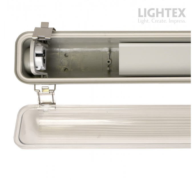 ЛОТ KARINA за 1xLED T8 1200mm  IP65 PC/PC SS clips едностранно захранване Lightex