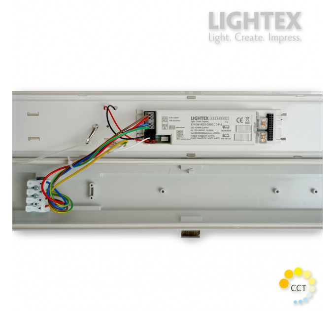 LED тяло IGOR Gen 3 40W/28W/21W max.6400lm 240V CCT 3000K/4000K/5700K IP65 PC/PC 1180x85x71mm с порт за авариен блок Lightex