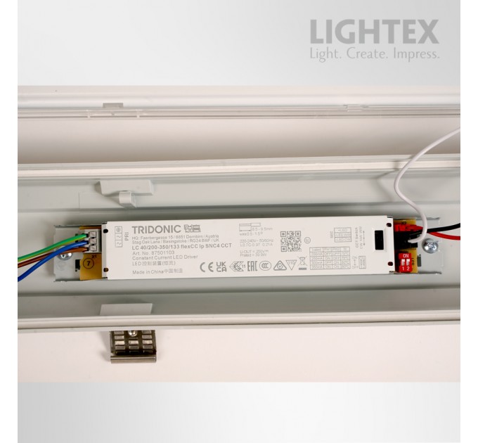 LED тяло IGOR max.6400lm 40W с избор на мощност 22W/27W/33W/40W 240V CCT 3000K/4000K/5700K IP65 1200mm PC/PC с TRIDONIC драйвър 1200x290x230mm Lightex