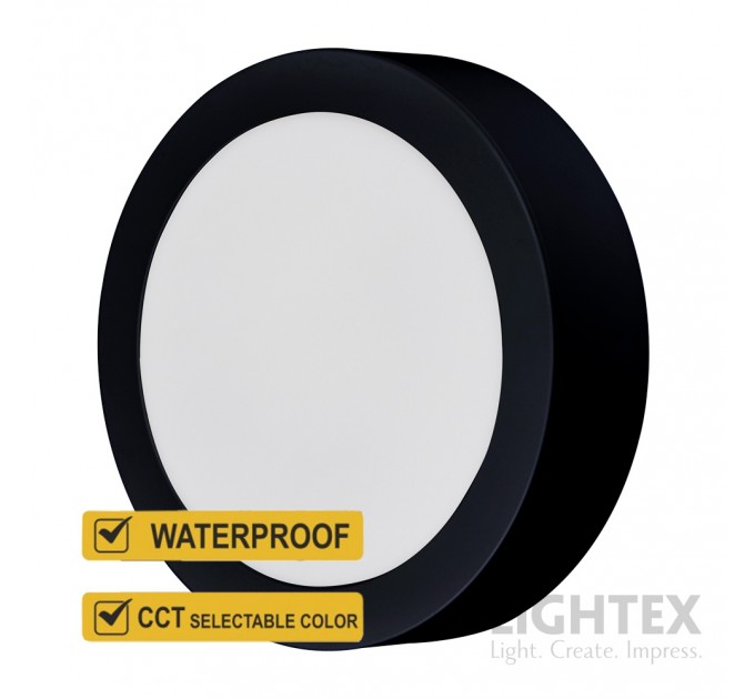 LED луна CARO N за скрит и открит монтаж черна влагозащитена 220V 18W IP54 CCT 1530lm Ø170xH31mm/ cut Ø150mm Lightex
