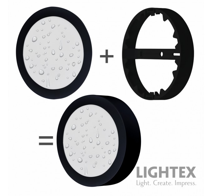 LED луна CARO N за скрит и открит монтаж черна влагозащитена 220V 18W IP54 CCT 1530lm Ø170xH31mm/ cut Ø150mm Lightex