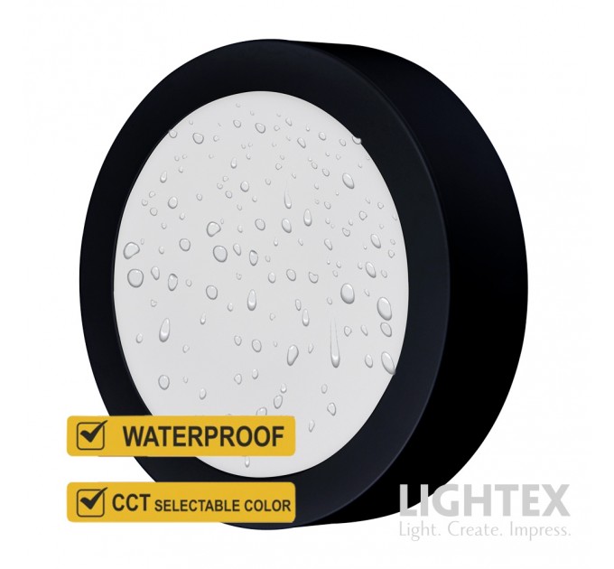 LED луна CARO N за скрит и открит монтаж черна влагозащитена 220V 18W IP54 CCT 1530lm Ø170xH31mm/ cut Ø150mm Lightex