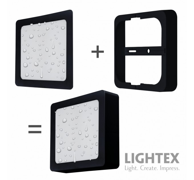 LED луна CARO N за скрит и открит монтаж черна влагозащитена 220V 9W IP54 CCT 765lm 120x120xH31mm/ cut 100x100mm Lightex