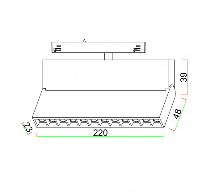 LED прожектор за шина KATANA LEE DC48V 12W 4000K 600lm 24° 220x23x87mm алуминий черен Lightex