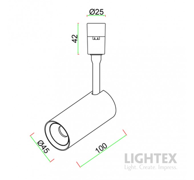 LED прожектор за система IMAGINARIUM SKY DC48V 7W 3000K 420lm 36° Ø45x100mm алуминий черен Lightex