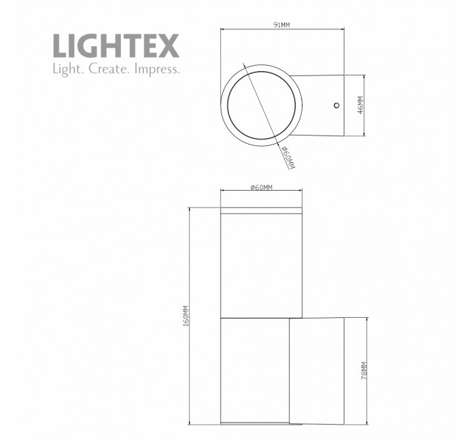 Фасаден осветител TORINO 1xGU10 IP54 Ø60х80xH160мм черен Lightex