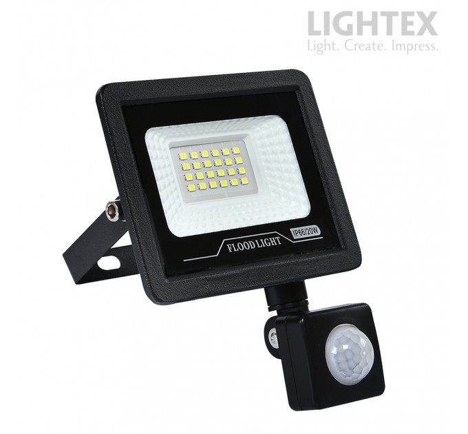 LED прожектор черен  TOMI със сензор 20W 6500K 2000Lm IP65 185-265V  Lightex