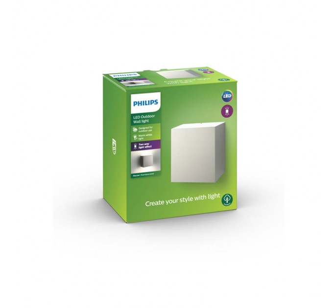 Philips LED фасаден осветител MACAW 3W 2700K 270lm IP44 inox