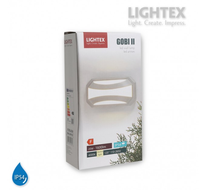 LED аплик GOBI II 20W 220V 4000К 1600lm бял IP54 260x135xH68mm Lightex