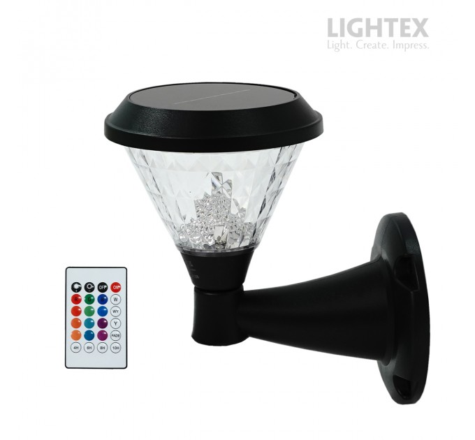 LED соларен аплик DEA 1.5W 3000K-6500K+RGB 150lm IP65 черен батерия 3.7V 1200mAh H230mm с дистанционно овал димируем Lightex