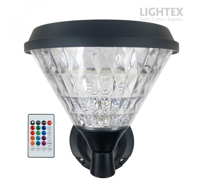 LED соларен аплик DEA 1.5W 3000K-6500K+RGB 150lm IP65 черен батерия 3.7V 1200mAh H230mm с дистанционно овал димируем Lightex