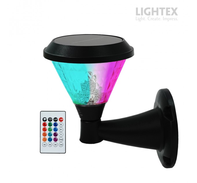 LED соларен аплик DEA 1.5W 3000K-6500K+RGB 150lm IP65 черен батерия 3.7V 1200mAh H230mm с дистанционно овал димируем Lightex