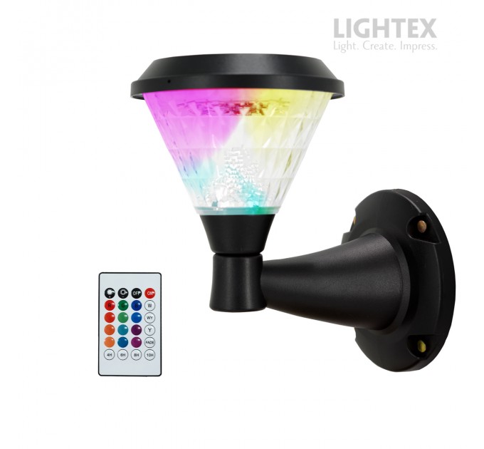LED соларен аплик DEA 1.5W 3000K-6500K+RGB 150lm IP65 черен батерия 3.7V 1200mAh H230mm с дистанционно овал димируем Lightex