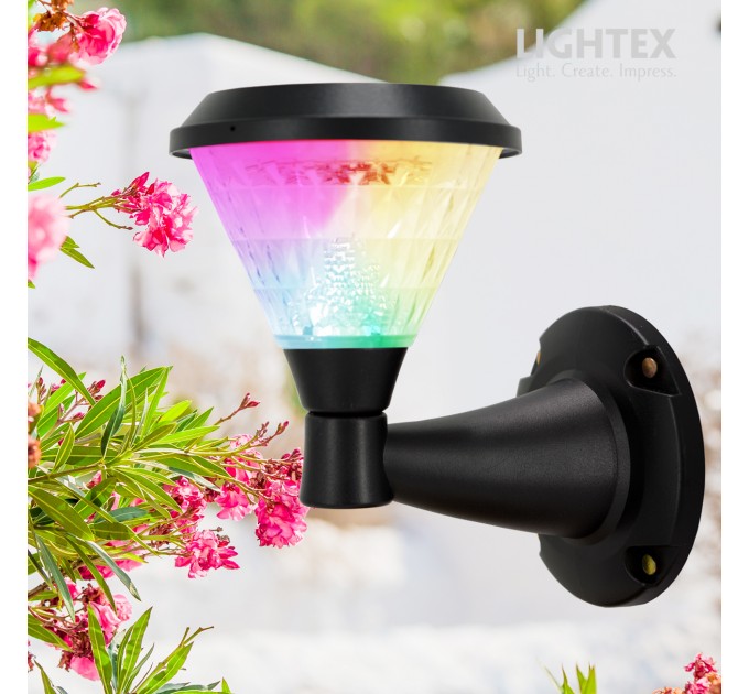 LED соларен аплик DEA 1.5W 3000K-6500K+RGB 150lm IP65 черен батерия 3.7V 1200mAh H230mm с дистанционно овал димируем Lightex