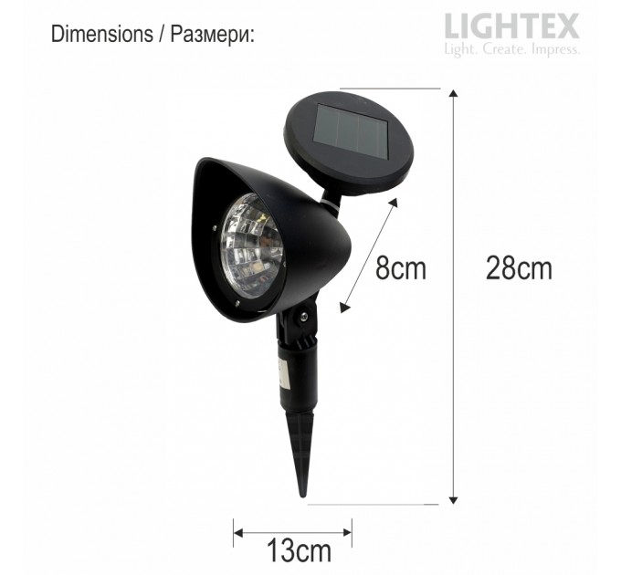 LED соларен прожектор за земя TORRO 0.06W 7500K 2.5lm батерия AA 1.2V 300mAh 12 бр./к-кт Lightex