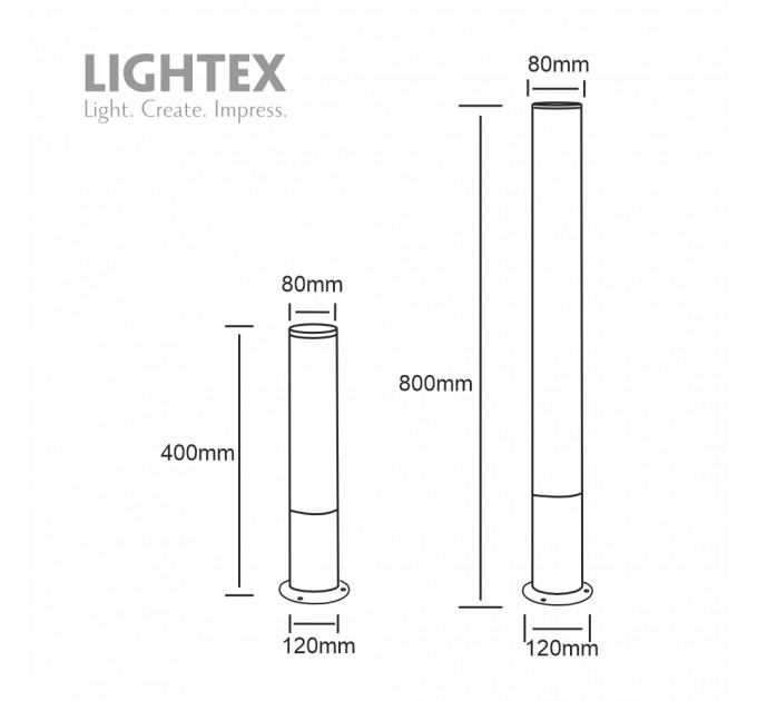 LED градинско тяло ELVIS 220V 18W 3000K/4000K/6000K 1170lm Ø80x120x800mm IP65 черно Lightex