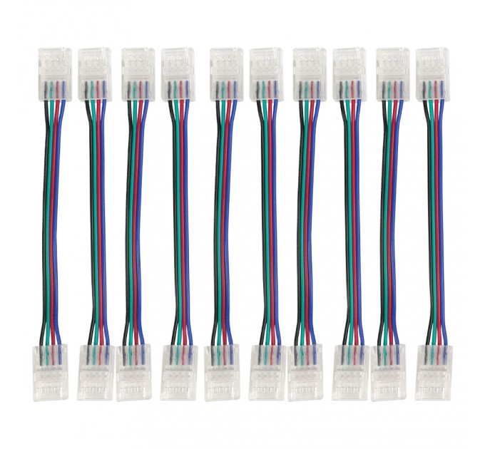 Гъвкав конектор с кабел 10см за многократна употреба 4PIN за LED лента RGB 10mm 10бр/пакет Lightex