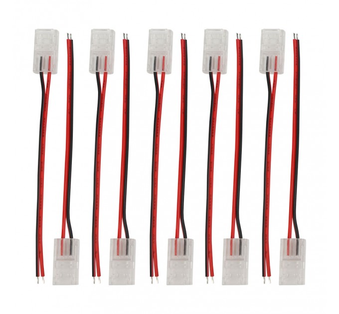 Гъвкав конектор с кабел 10см за многократна употреба 2PIN за LED лента COB 8mm 10бр/пакет Lightex