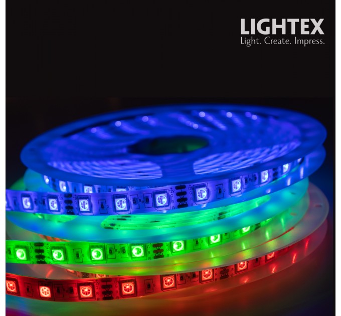 LED лента ECONOMY влагозащитена 5050 30бр/м 12V DC 7.2W 10lm/W RGB IP44 със силиконово покритие 10мм Lightex /опаковка 5м/