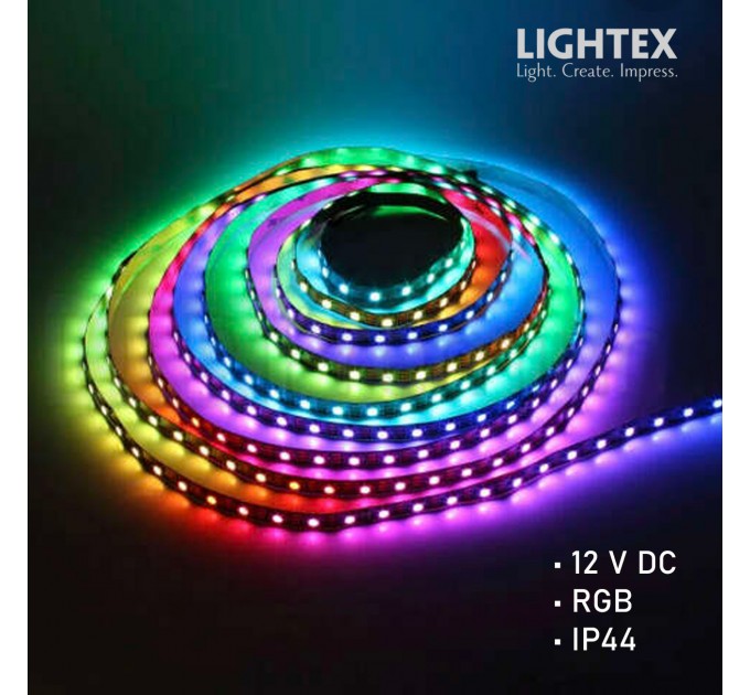 LED лента ECONOMY 5050 60бр/м 12V DC 14.4W 15lm/W RGB IP44 силиконово покритие 10mm Lightex /опаковка 5м/