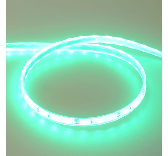 LED лента влагозащитена 2835 60бр/м 12V DC 4.8W/m 100lm/W зелена светлина IP68 силиконово покритие и лепило 10мм Lightex /опаковка 5м/
