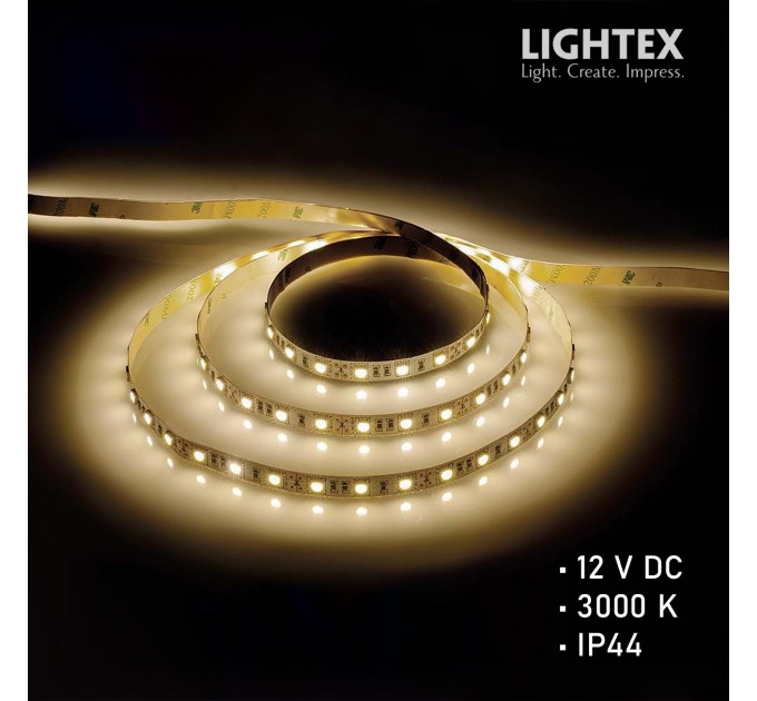 LED лента ECONOMY 2835 120бр/м 12V 9.6W 103lm/W WW 3000K IP44 силиконово покритие 8мм Lightex /опаковка 5м/