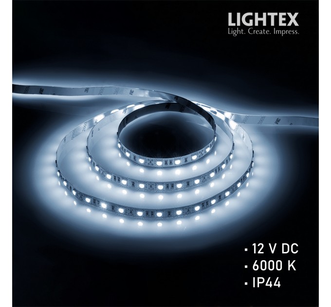 LED лента ECONOMY 2835 120бр/м 12V 9.6W 112lm/W CW 6000K IP44 силиконово покритие 8мм Lightex /опаковка 5м/