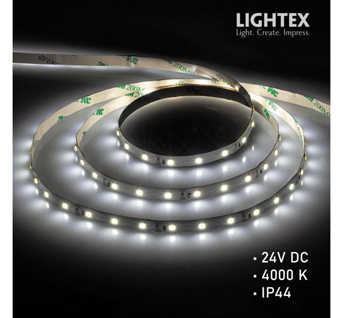 LED лента 2835 120бр/м 24V 9.6W 108lm/W NW 4000K IP44 8мм Lightex /опаковка 5м/