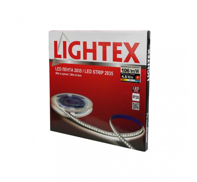 LED лента 2835 60бр/м 12V DC 4.8W/m 104lm/W NW 4000К IP20 50м в кутия Lightex