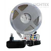 Комплект дигитална LED лента 24V DC 480COB 14W/m RGB 2800lm IP20 5м с адаптор 220V и контролер Lightex