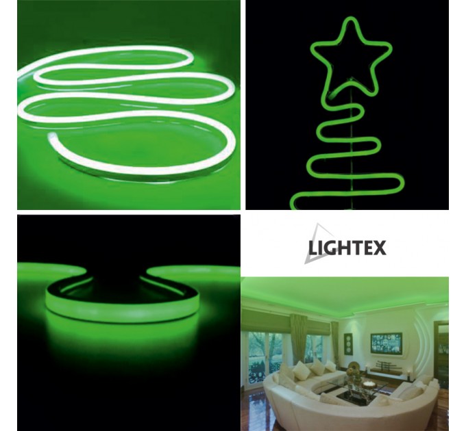 LED Светещ кабел 2835 color 120LED/метър 6W/метър 6x12mm зелен 360lm/m IP65 5m със захранване Lightex