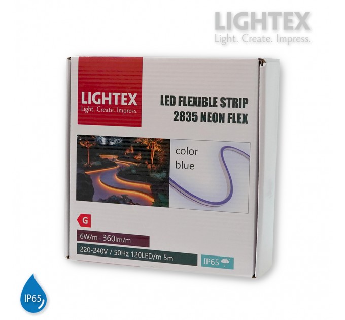 LED Светещ кабел 2835 color 120LED/метър 6W/метър 6x12mm син 360lm/m IP65 5m със захранване Lightex