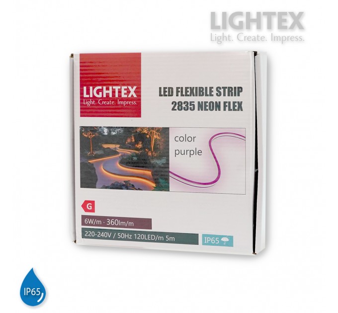 LED Светещ кабел 2835 color 120LED/метър 6W/метър 6x12mm лилав 360lm/m IP65 5m със захранване Lightex