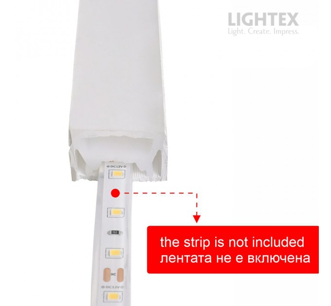 Гъвкав силиконов профил 15х15mm за LED лента с ширина max.8mm бял IP65 - 2m Lightex