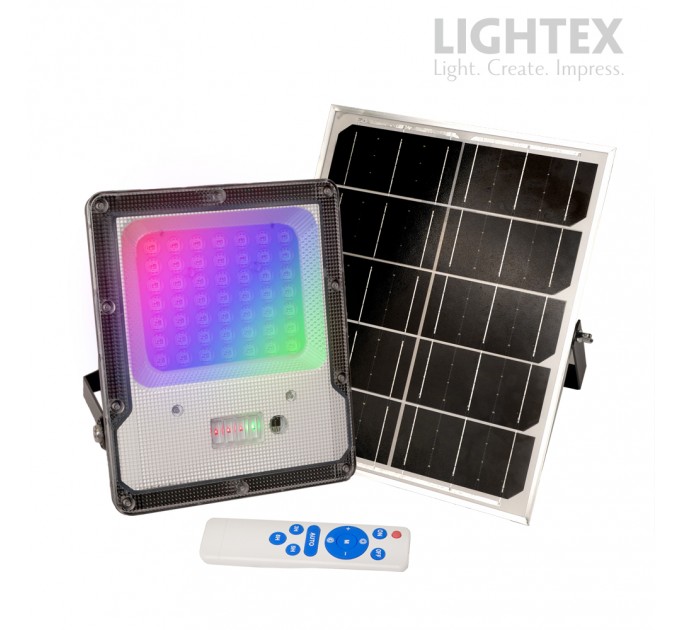 LED прожектор 50W RGB IP65 със соларен панел батерия 3.2V/5Ah дистанционно Lightex