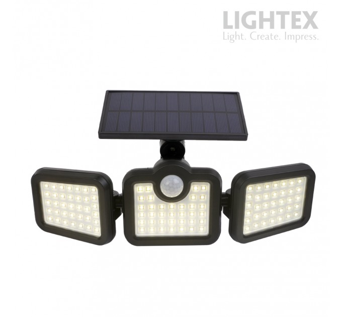 Соларен LED прожектор черен AVARO със сензор 5W 4000K 420lm IP44 батерия 2*1200mAh Lightex